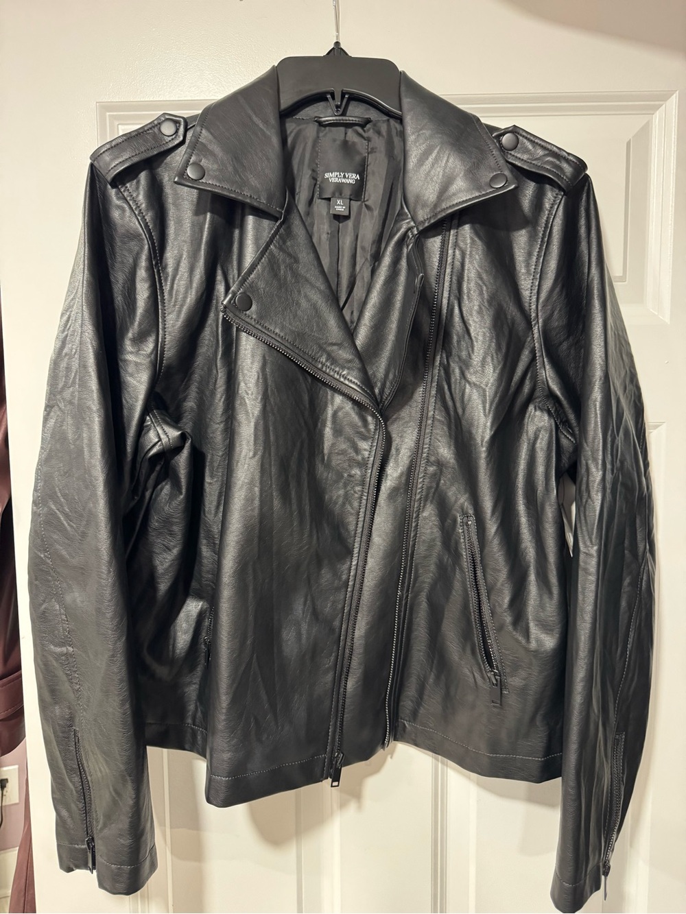 Simply Vera Vera Wang Black Faux Leather Asymmetrical Zip Moto Jacket